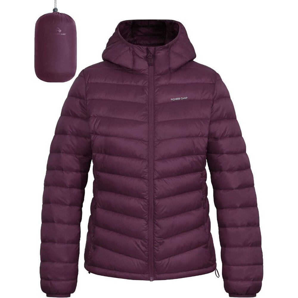 Women's Maroon Banner Pack-able Puffer Jacket Winter Light Weight Coat